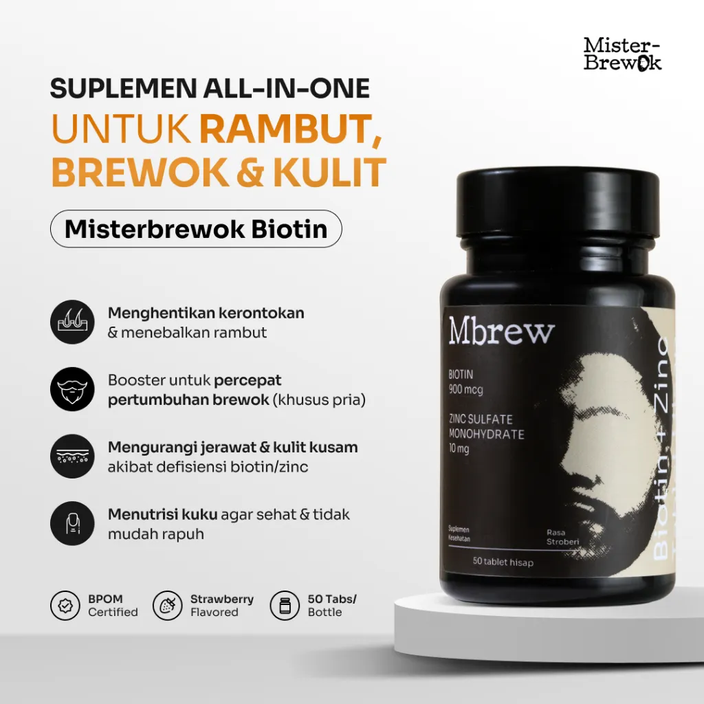 Misterbrewok Biotin 50 Tabs - Suplemen Vitamin B7 + Zinc Bersertifikasi BPOM