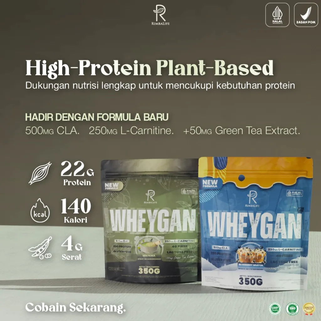 Rimbalife Wheygan Protein with CLA & L-Carnitine 350gram & 2lbs High Protein Plant Based