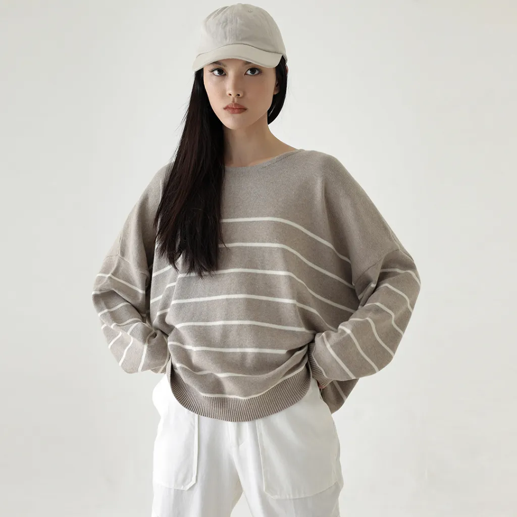 InKano Stripes Union - Oversized stripes cotton knit top with long sleeve bahan katun korean style