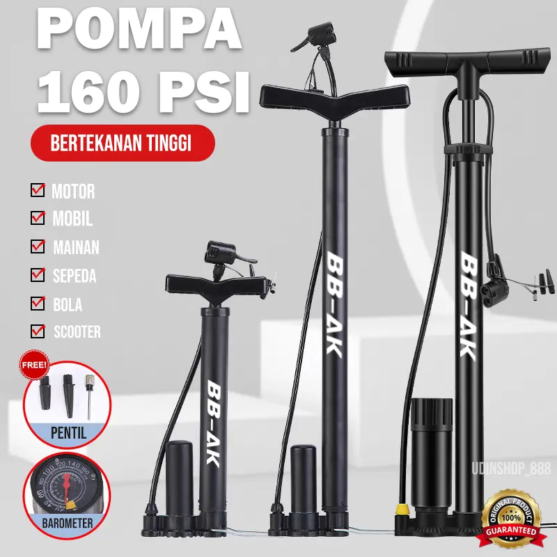 Pompa Angin Sepeda Motor Mobil Tabung Meter Black/High Pressure Pompa Angin Portable Untuk ban motor