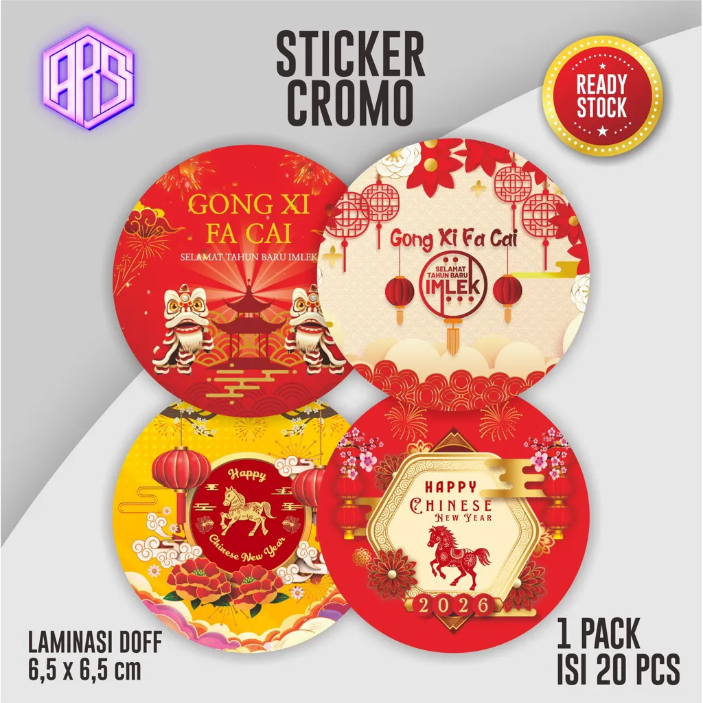 (20Pcs) Sticker Imlek Chinese New Year 2026/ Stiker Cookies Kue Imlek CNY Shio Kuda
