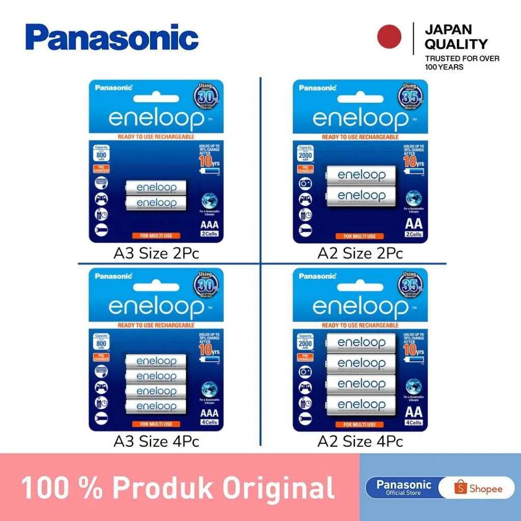 Panasonic Eneloop Baterai Cas Isi Ulang AA (A2) | AAA (A3) Battery Rechargeable