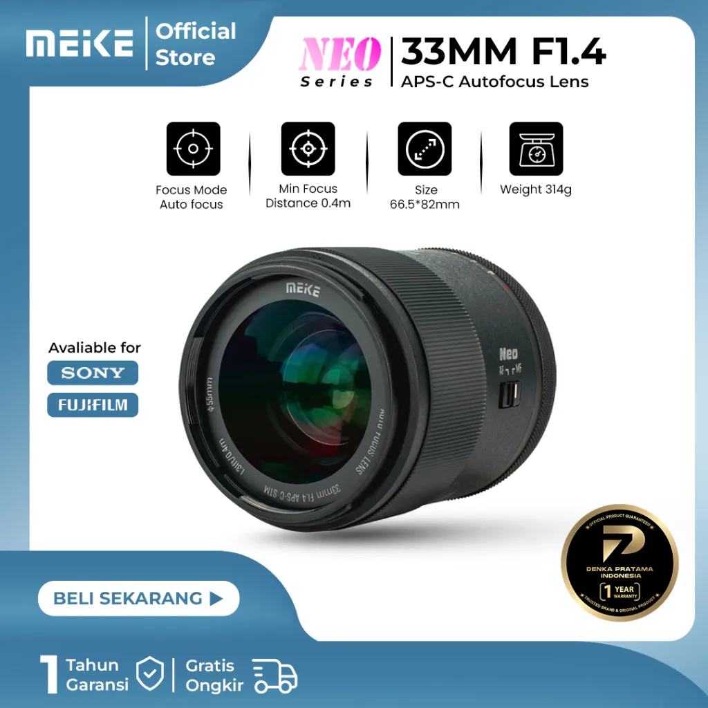 Meike AF 33mm APS-C Prime F1.4 NEO Series Large Aperture Autofocus Lens (STM Motor)