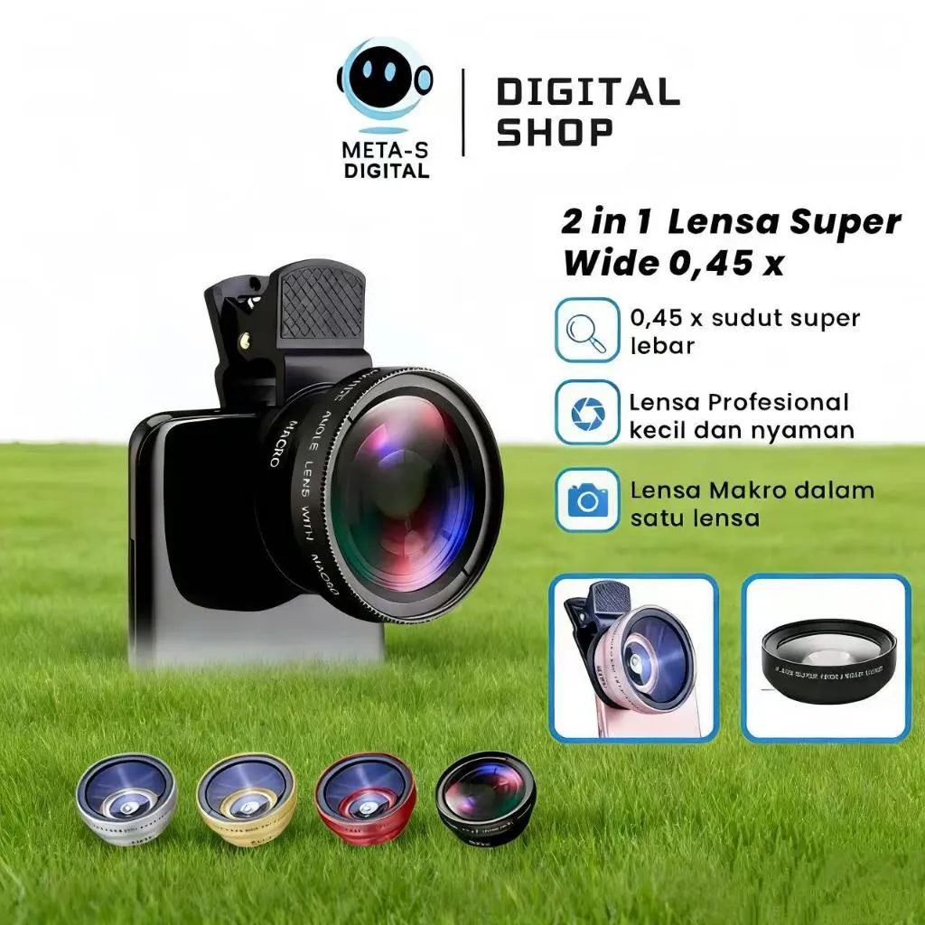 [Today Ship]MOTORQIA 2 In 1 Lensa Super Wide Angle Lens Macro Smartphone Aksesoris Lensa Pembesar 12.5X Camera HP Dengan Klip Untuk Handphone Wide-angle lens