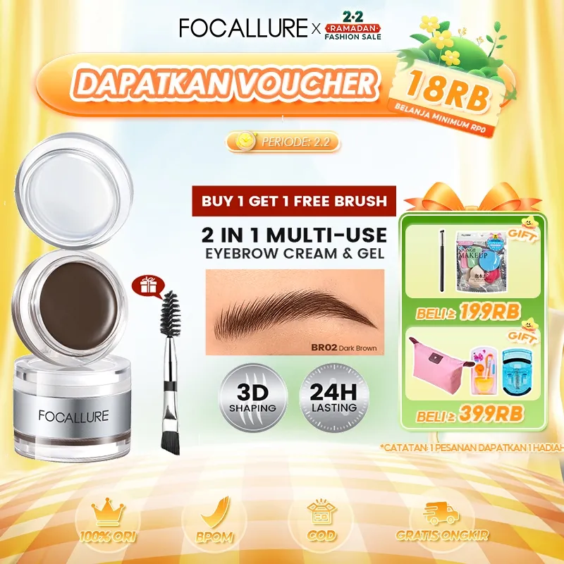 FOCALLURE Pro-shape Duo Eyebrow Cream & Gel 2-in-1 3D Full Sculpted Fluffy Feathery Waterproof Lasting High Pigment
