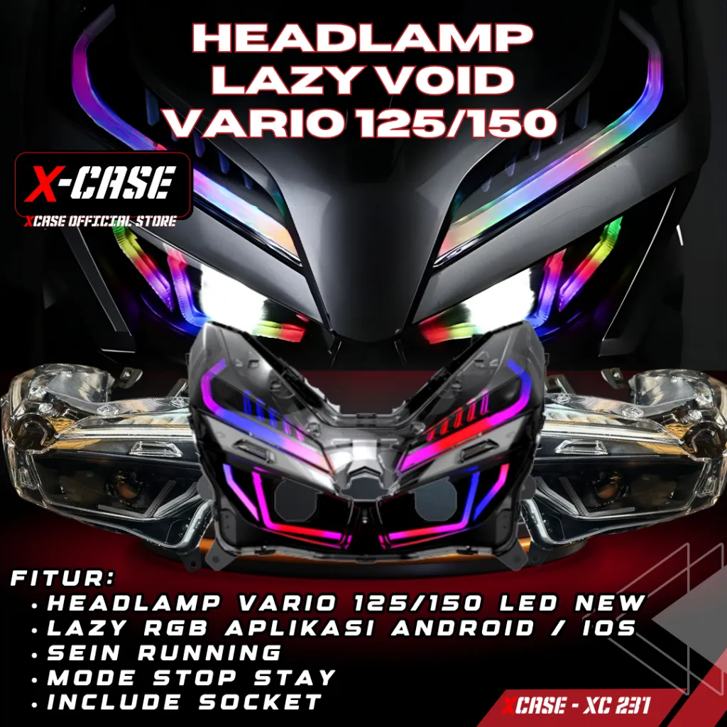 X-Case Headlamp Lazy Void Fullset Reflektor Alis RGB Vario 125 150 New 256 Mode Aplikasi RGB XC231