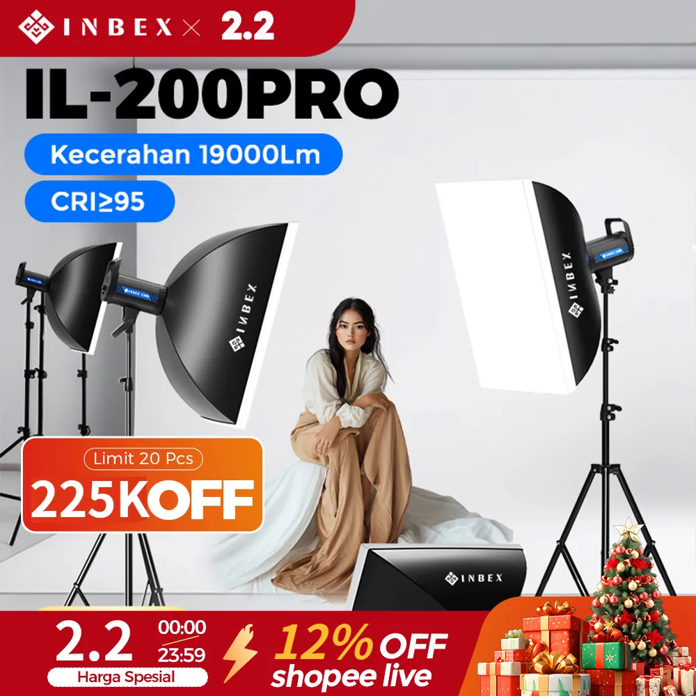 INBEX IL-200PRO Profesional Lampu fotografi Fill Light Aluminium Cahaya Studio Fotografi Cahaya Isi Studio+remote/Pembuatan Konten/Streaming -COB