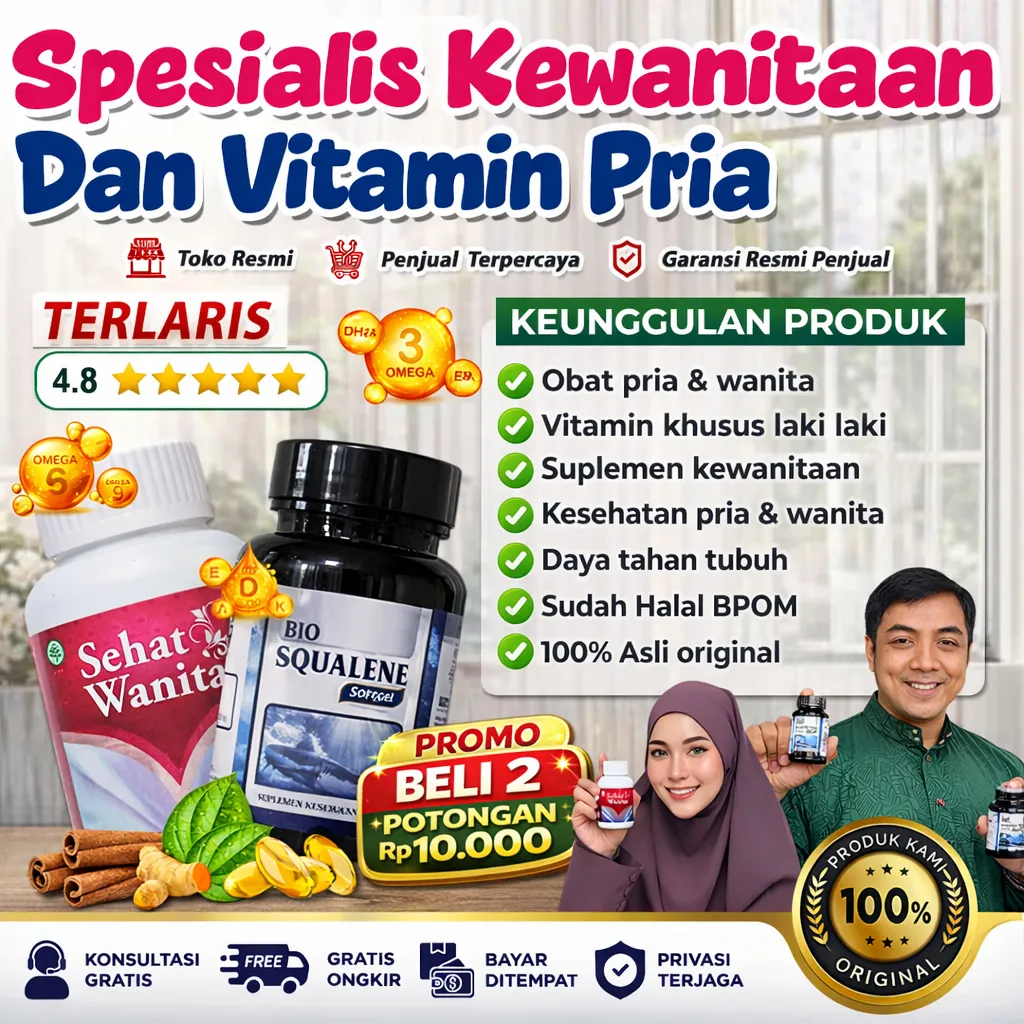 Bio Squalene dan Sehat Wanita Spesialis Obat Pria dan Wanita Vitamin Khusus laki laki dan Kewanitaan Suplemen Kesehatan Lelaki Daya Tahan Tubuh Sudah Halal BPOM 100% Asli Original