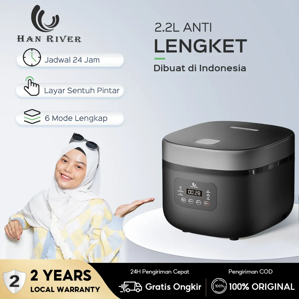 HAN RIVER Rice Cooker 2.2L Magic Com 6 Mode Masak/Anti Lengket Smart Touch Penanak Nasi Multifungsi