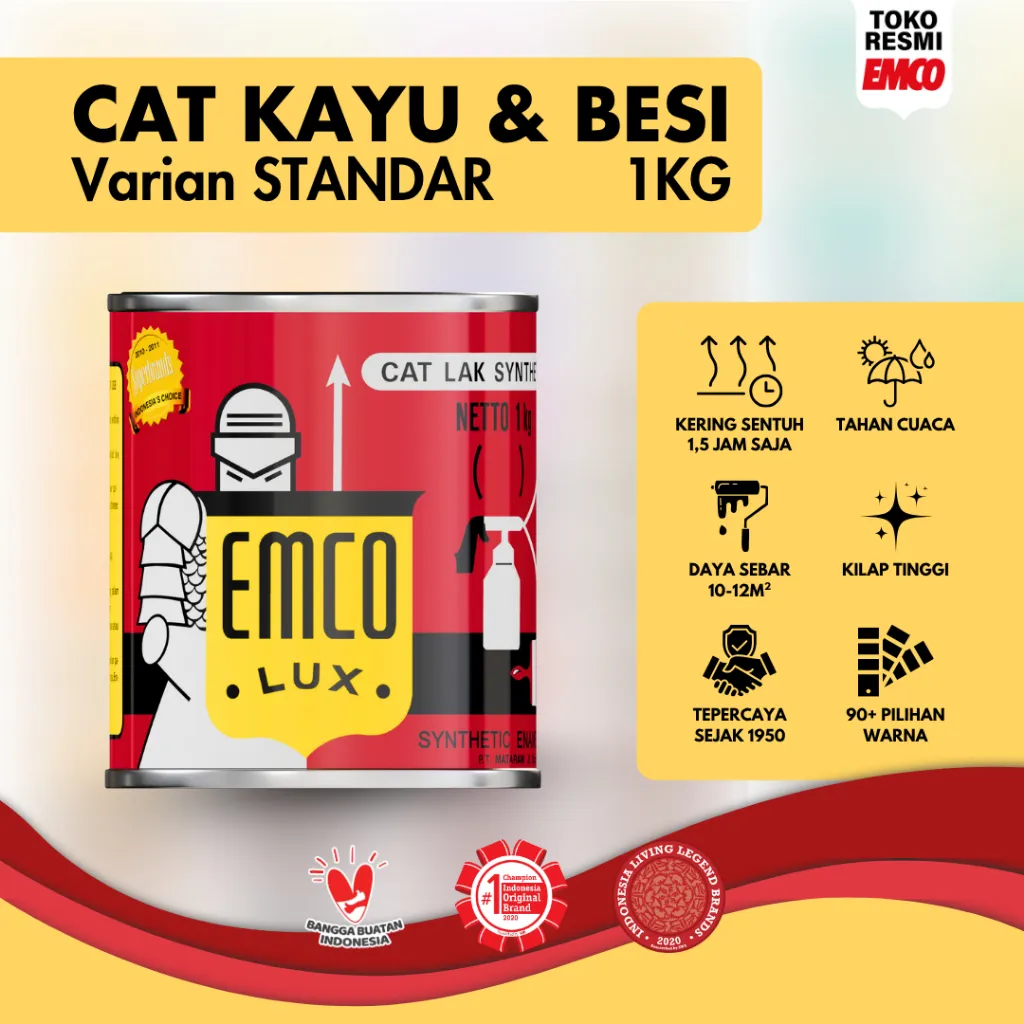 Emco Lux Cat Kayu & Besi 1kg - Warna Standar Hitam Putih Merah Coklat Biru Hijau Kuning Abu-abu Krem