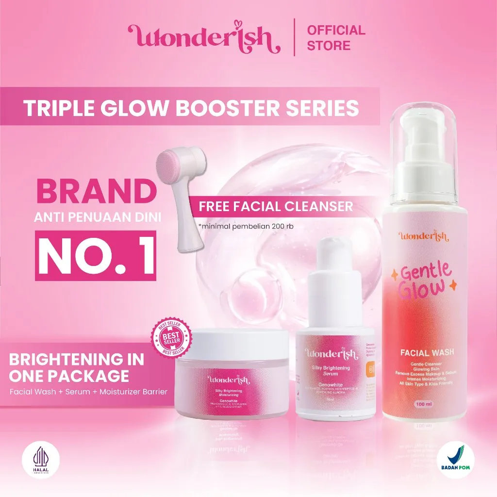 Bundling Wonderish - Paket Triple Glow Booster Series Brightening (Serum, Facial Wash, Moisturizer) by Irish Bella