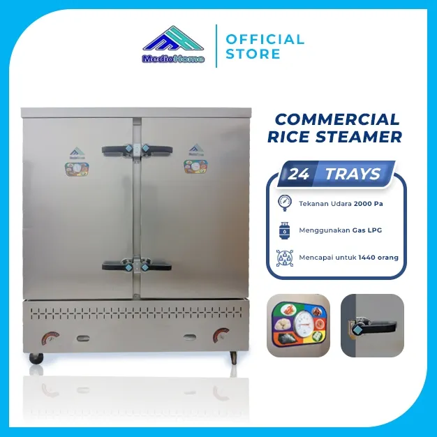 MEDIOHOME Gas rice steamer 24 tray / mesin penanak nasi / mesin pengukus bakpao / steamer rice stainless steel 24 tray