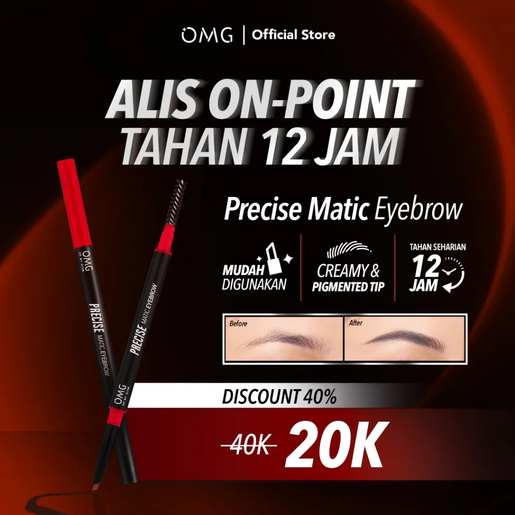 OMG OH MY GLAM EYEBROW Precise Matic, Precisely On-Point! Pensil Alis Tahan Lama dan Presisi | Waterproof & Smudgeproof | Buildable & Blendeble |  High Pigmented | Eyebrow Matic | Pensil Alis Matic  | Ramah untuk Pemula