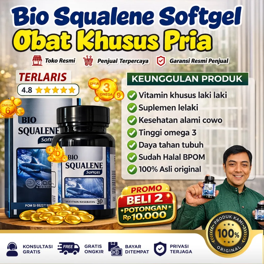Bio Squalene Original Suplemen Kesehatan Laki laki Vitamin Daya Tahan Tubuh Khusus Pria Minyak Ikan Omega 3 Fish Oil Hati Hiu Terdapat Vit A D K E dan EPA DHA Isi 30 Softgel Halal BPOM Suplemen Lelaki AMPUH DAN TERBUKTI Tapi Hasilnya Bisa Berbeda-Beda