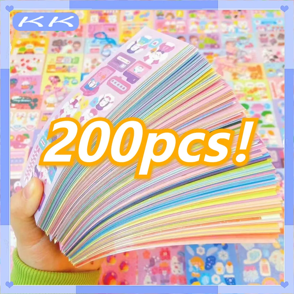 (Ready-COD) 100/200 PCS Sticker Berbagai Kartun Shiny Stiker Lembar/Mahasiswa DIY Hias Bahan Stiker/Colorful Cartoon Cute Stiker Alat Tulis
