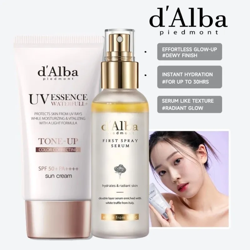 D'ALBA White Truffle First Spray Serum 100ml Essence pelembab/D'ALBA Waterfull Tone-Up Sun Cream / Waterfull Essence Sun Cream SPF 50 PA++++ 50ml, essence perawatan wajah