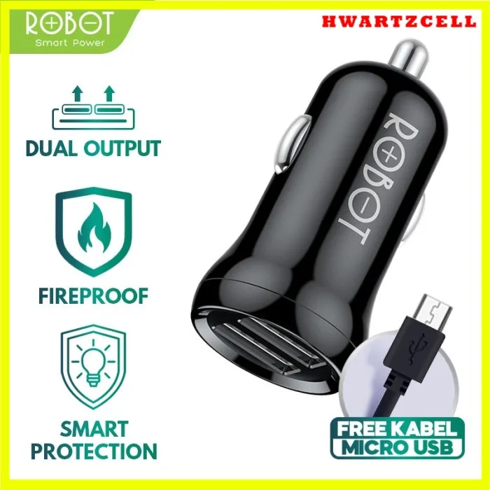 ROBOT Car Charger Dual Output RT-C07 - Free Kabel Micro USB - Original -Garansi resmi 1 tahun by robot