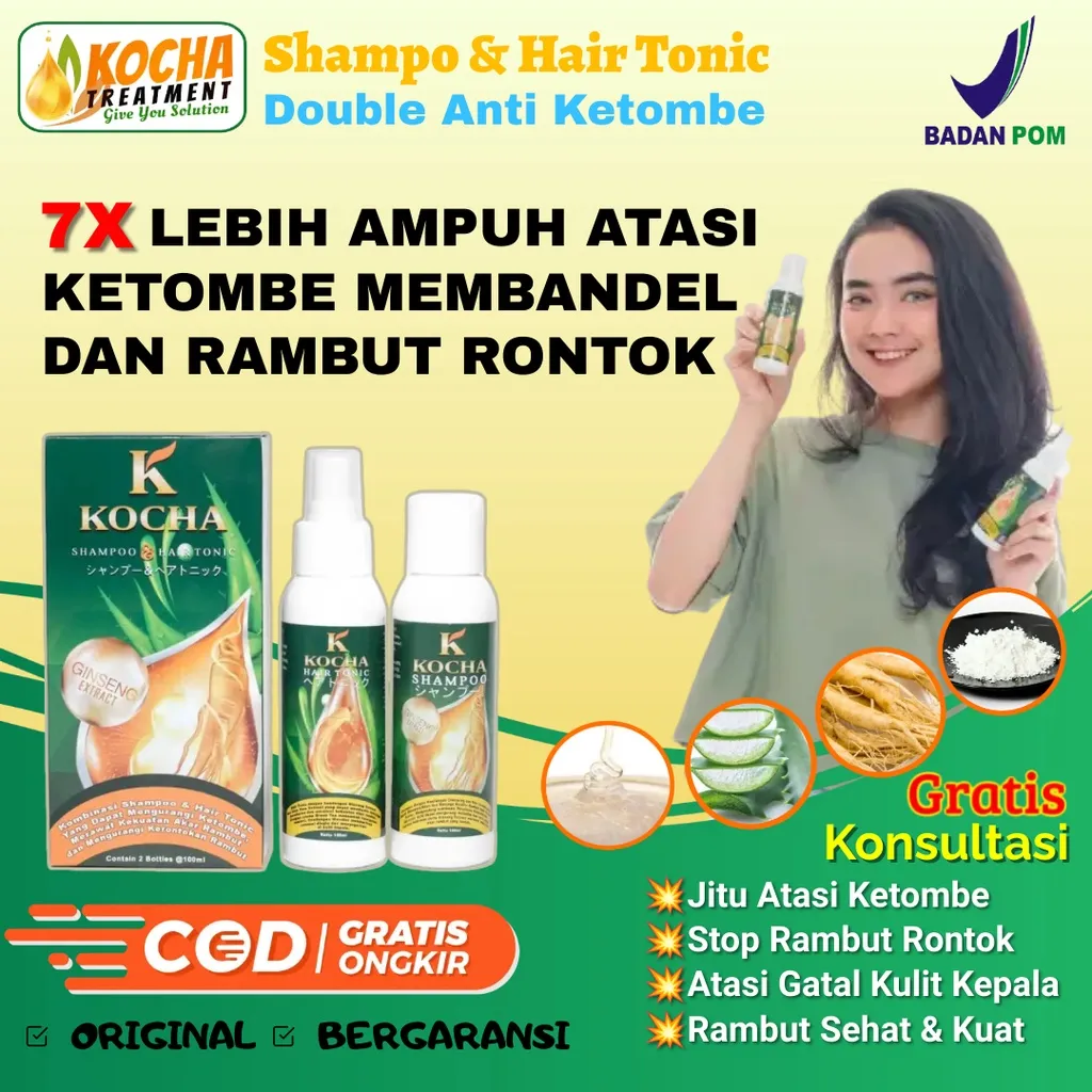 Shampo Obat Anti Ketombe Berkerak Paling Ampuh Hair Tonic Perawatan Rambut Rontok Parah Kocha Shampoo Anti Dandruff Hair Fall Treatment Ginseng Aloevera BPOM