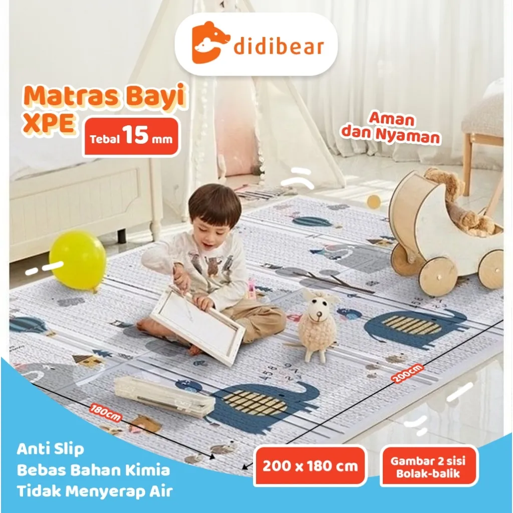 Didibear Playmat Matras Lipat 200x180cm Karpet Tikar Lipat Karpet Duduk Alas XPE Free Tas