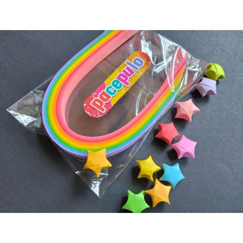 K-01 Kertas Origami Bintang Rainbow / Rainbow Paper Star, 100 lembar, 10 warna, 80 gsm