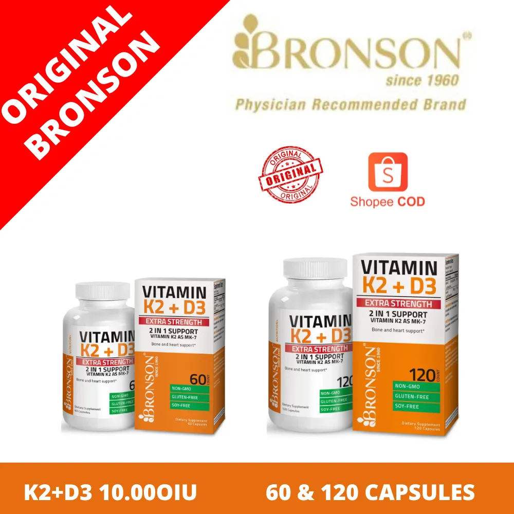 Bronson Vitamin K2 D3 10000 IU Vit K-2 D-3 isi 60 & 120 capsules