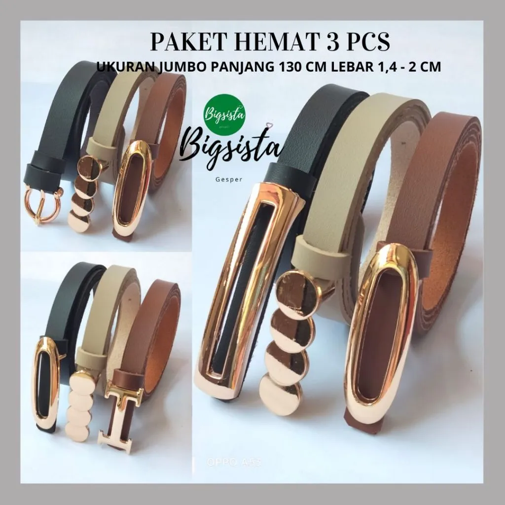 Paket 3 Pcs-Ikat Pinggang Wanita Ukuran Jumbo Gesper Cewek Untuk Gamis Over Size Belt Sabuk Dress