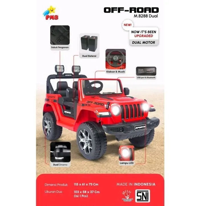 MOBIL AKI MAINAN ANAK JEEP OFF-ROAD PMB M-8288 DUAL M8288 DUAL M 8288 DUAL 8288 EVA 8288 EVA