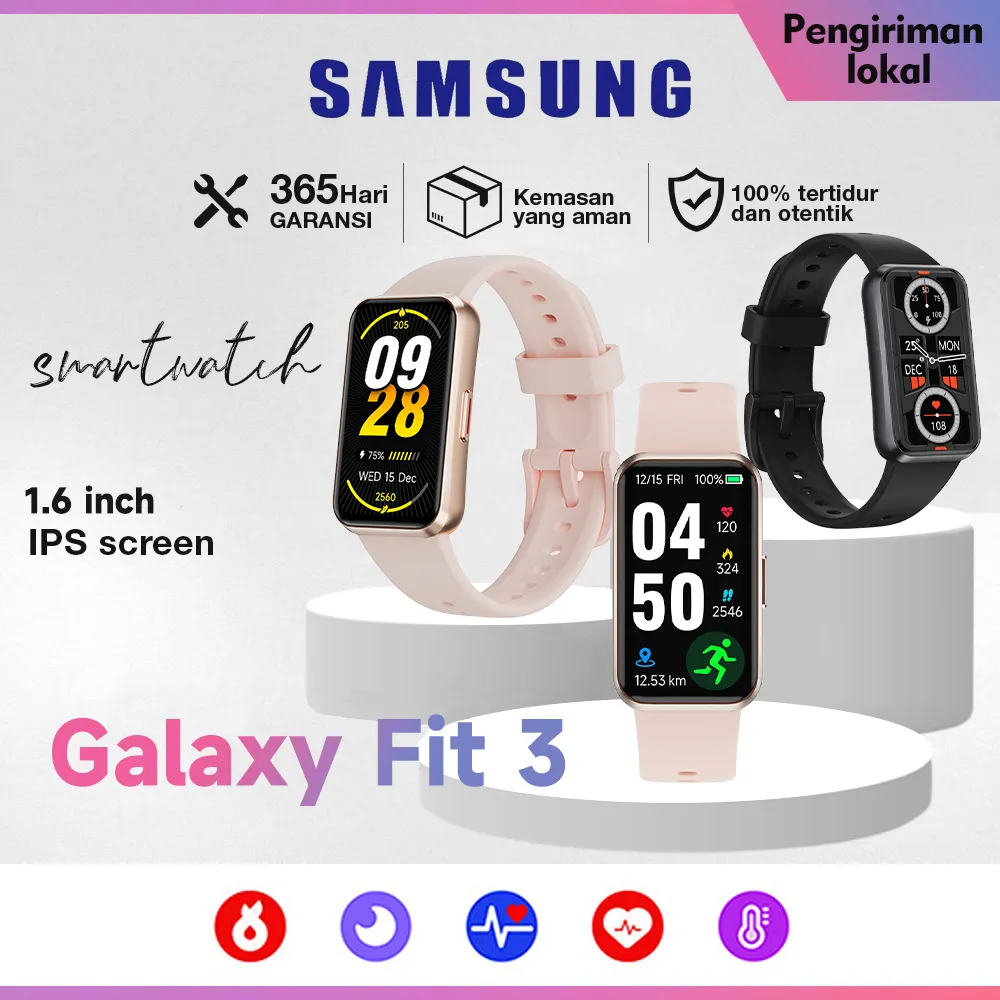 Official Samsung Galaxy Fit3 40mm Smart Band Bluetooth for IOS & Android Amoled Segel Dan Garansi Resmi Original Jam Smartwatch Indonesia(Black/Pink)
