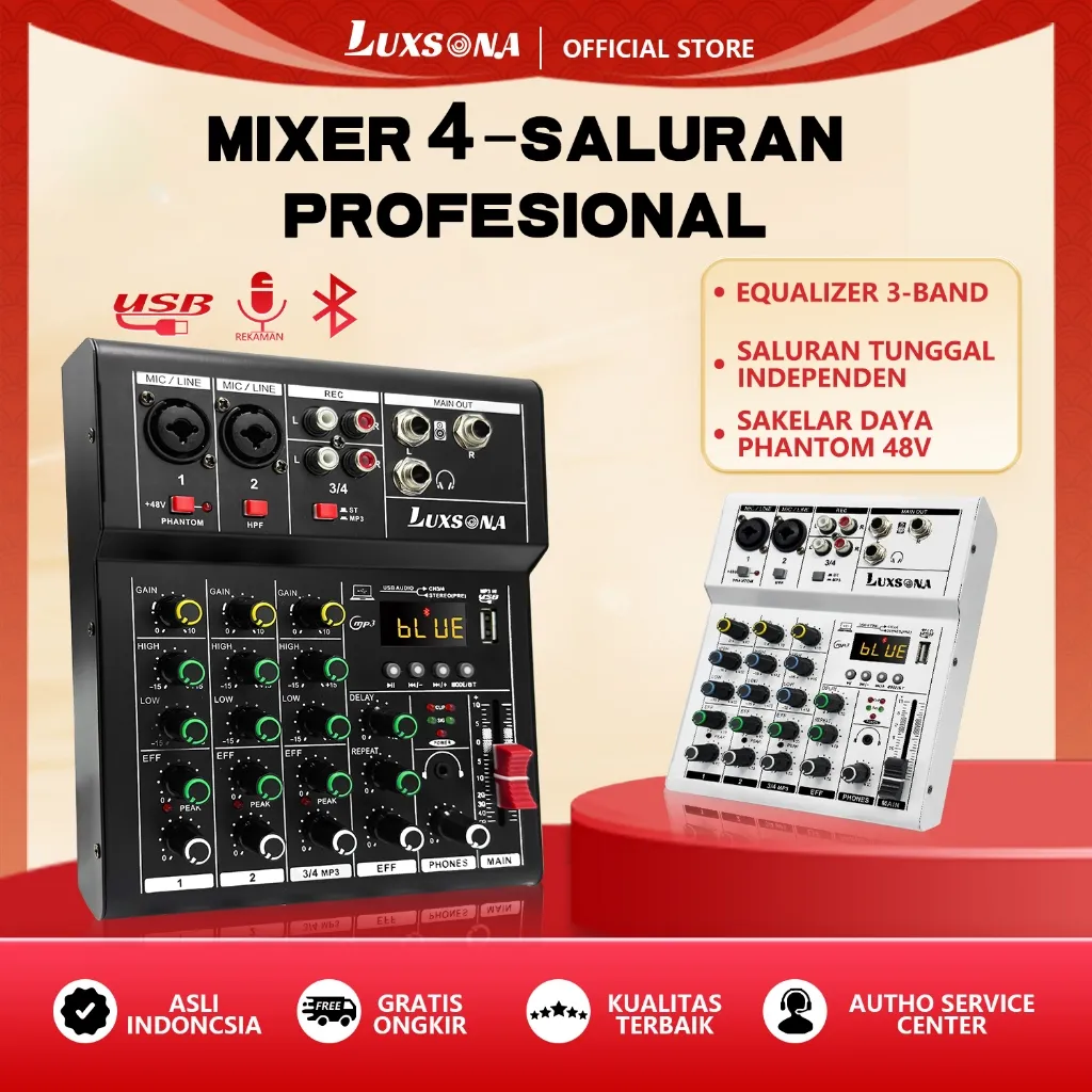 LUXSONA 4 Channel Mixer audio/mixer mini/Sound Card/Amplifier Bluetooth/profesional USB Recording equipment mikser audio
