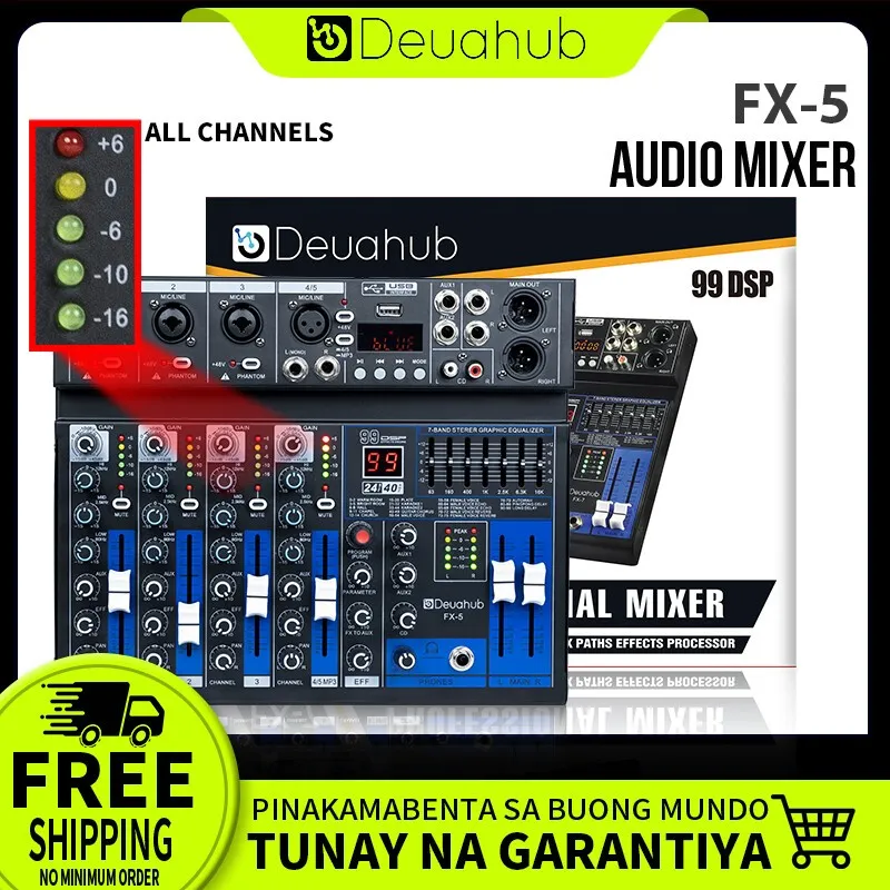Deuahub Audio Mixer Mixer Profesional 5-Channel/7-Channel FX-5/FX-7 Mixer Penguat Sinyal USB Penguat KTV