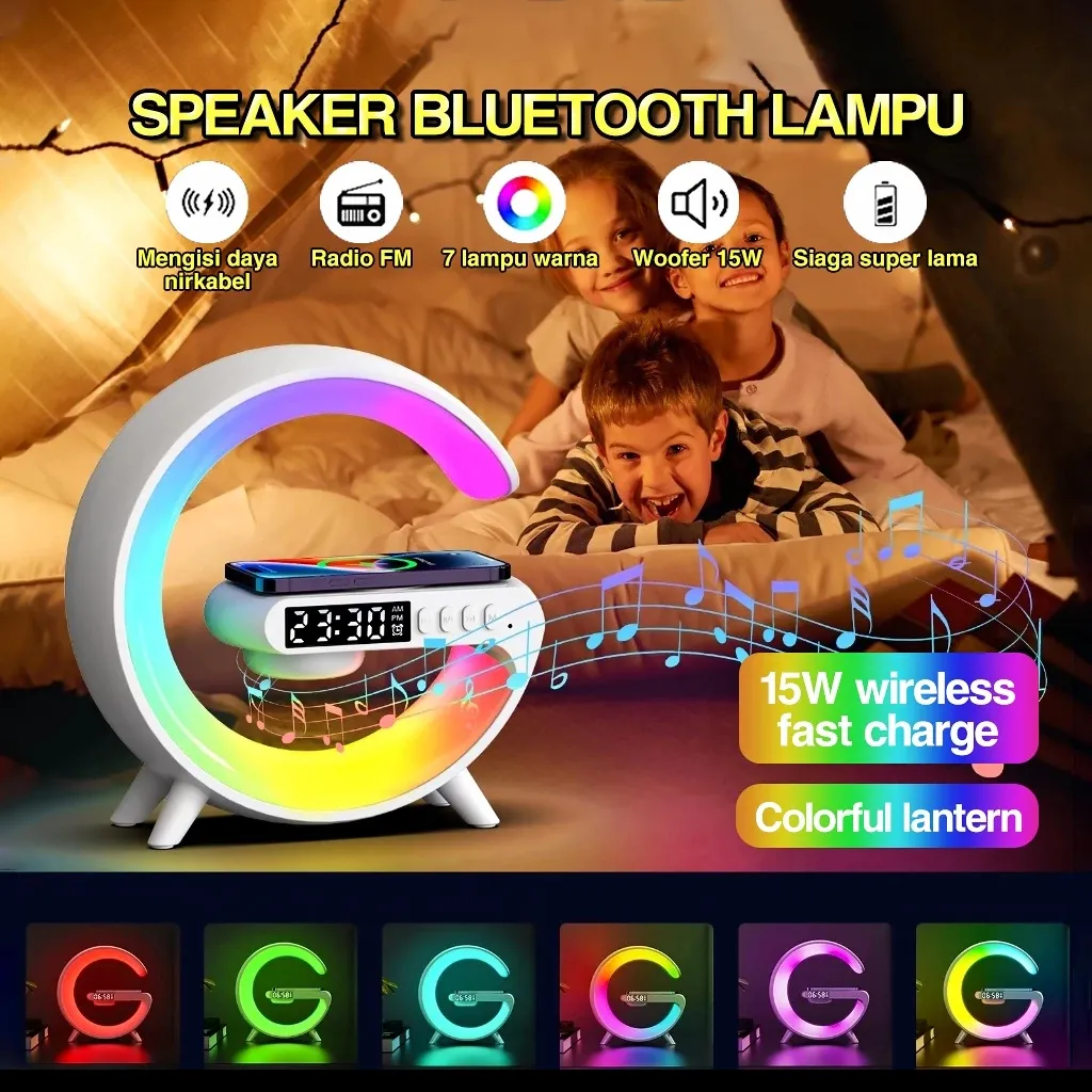 RGB Bluetooth Speaker 15W Stereo speakers Wireless Smart night light with ambient lighting Wireless charging Subwoofer