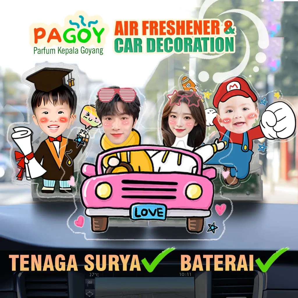 PAGOY - Parfum Kepala Goyang / Parfum Dashboard Boneka Goyang / Parfum Hiasan Mobil / Hiasan Dashboard Mobil Lucu / Ornamen Penghilang Stress / DIY Foto Hiasan Goyang Mobil Custom / DIY Pengharum Ruangan/Akrilik Kepala Goyang