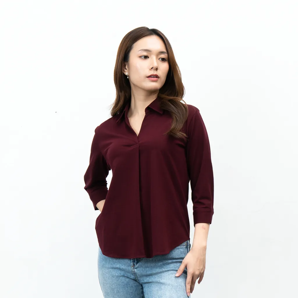 LI1L Cotton-Stretch Blus Kemeja Wanita Lengan 3/4