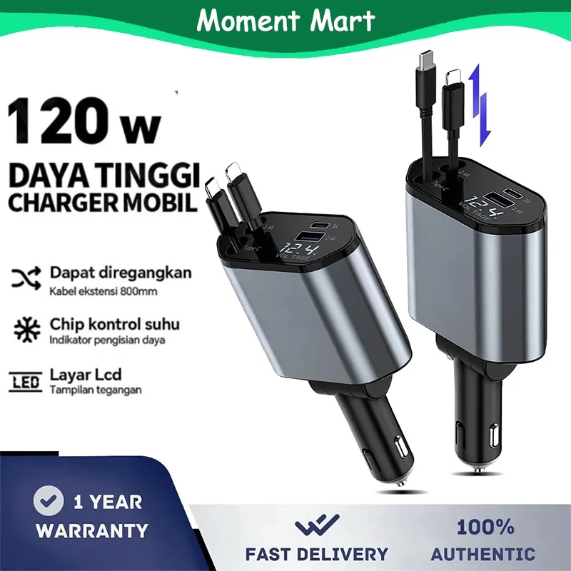 Car Charger Colokan Mobil 4 Ports PD 120W USB Type C & Lightning Fast Charging Qualcomm 3.0