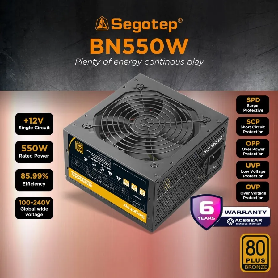 Power Supply Segotep BN550 550Watt 80Plus Bronze Flat Cable Non Modular / BN550W