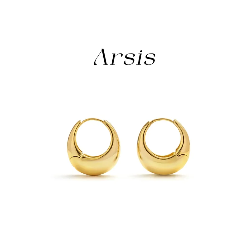 ARSIS Anting bulat berwarna emas Wanita Kemewahan ringan Sederhana dan bergaya Earrings Harian