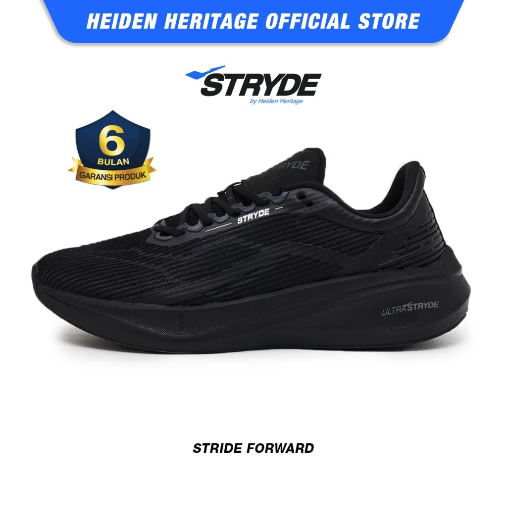HEIDEN HERITAGE [HRTG] - ULTRA STRYDE - BLACK - Sepatu Sport Running Sekolah Casual Style Lari Pria Dewasa - STRYDE
