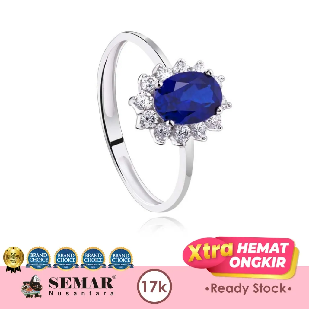 Cincin Emas Lady Diana Royal Blue White Gold 17K Semar Nusantara