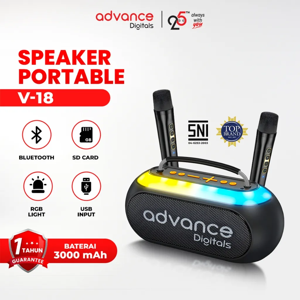 Advance Digitals Audio Speaker Advance V18 Portable Speaker Dual Microphone Karaoke Bergaransi Resmi 1 Tahun