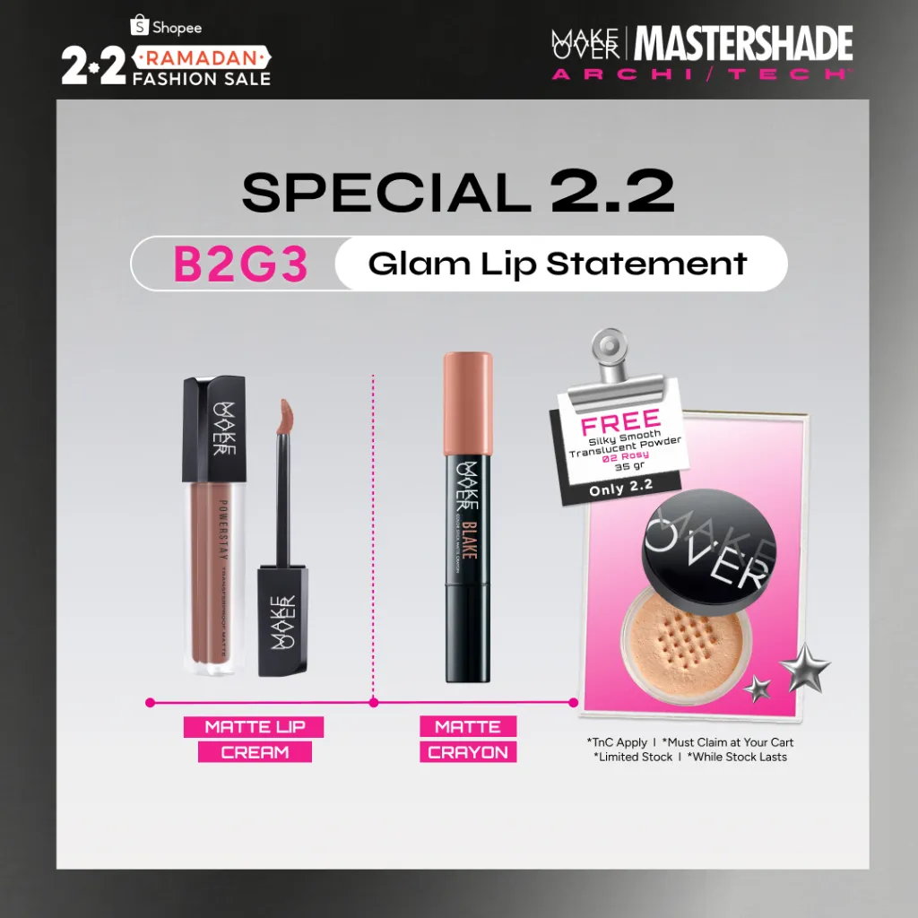 MAKE OVER Glam Lip Statement | Matte Bundle - Transferproof Matte Lip Cream Bundle + Color Stick Matte Crayon - Paket Lipcream Ombre Lips Bibir Tahan Lama Tidak Kering Ringan Halus
