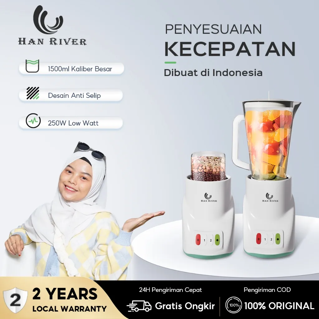 HAN RIVER Blender  PREMIUM 2 IN1 KAPASITAS tinggi 1L double cup 300watt juicer
