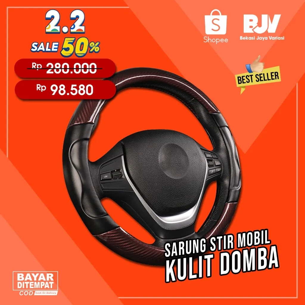 CONFORD Sarung Stir Mobil Kulit Domba Asli / Cover Steering Wheel Genuine Leather Carbon Fiber Premium / Sarung Setir Universal