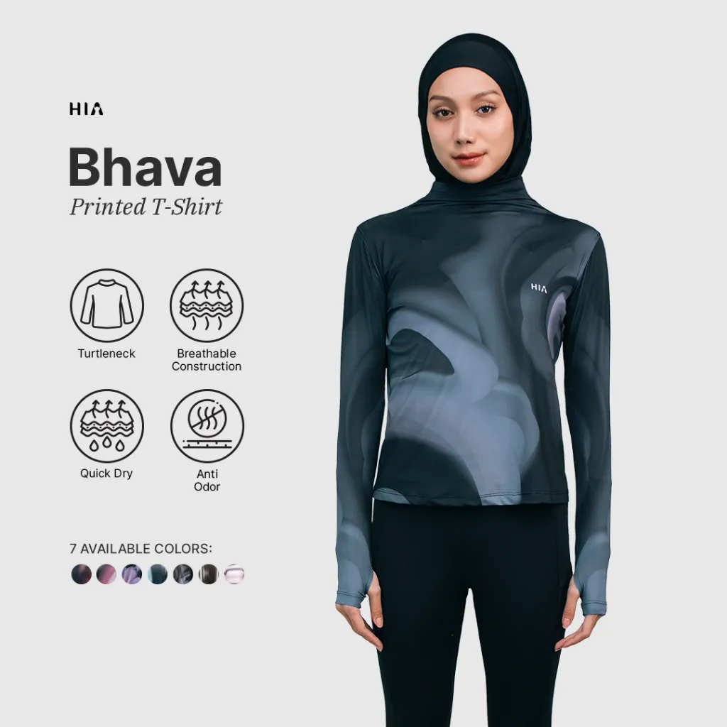 HIA Everywear Bhava Printed Long Sleeve Regular Fit Hecktive Fabric Baju Olahraga Wanita Running Gym Padel Lari