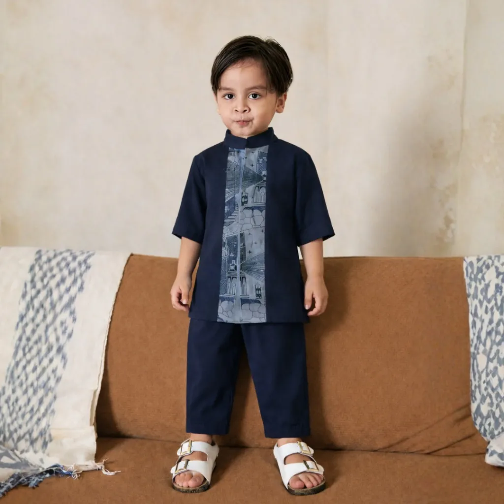 [HELLOMINI] 2-11T EID 2026 Abiyan Katun Premium Adem | Baju Koko Couple Ayah dan Anak Laki Laki Navy