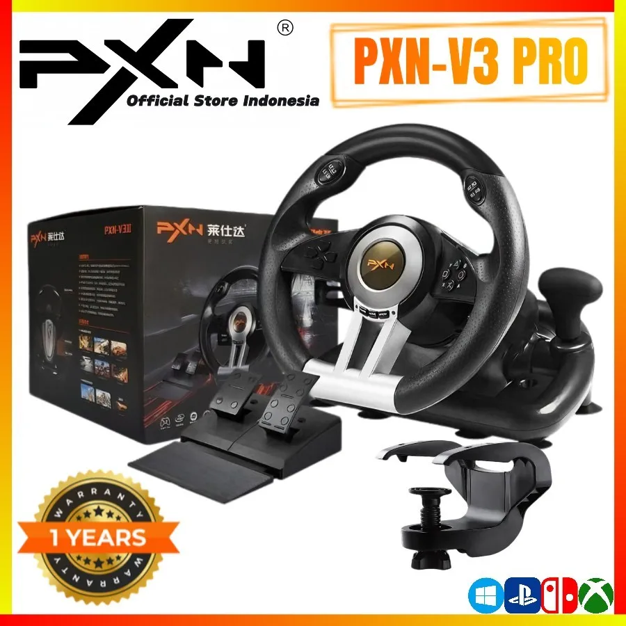 PXN V3 PRO 180 Degree Race Steering Wheel Compatible with PC, PS3, PS4 and Xbox One