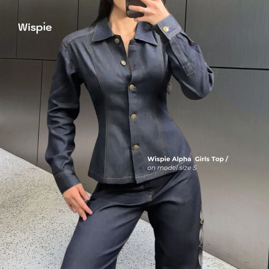 Wispie Alpha Girls Top | Kemeja Denim Jeans Wanita Fitted Jacket