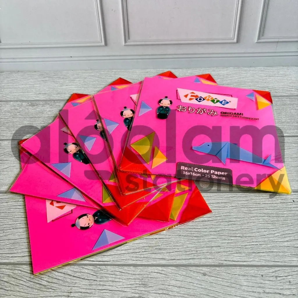 SATU IKAT ( 10 PACK x 25 LEMBAR ) ORIGAMI KERTAS LIPAT DUA SISI FORTE / Sinar Dunia 16 X 16