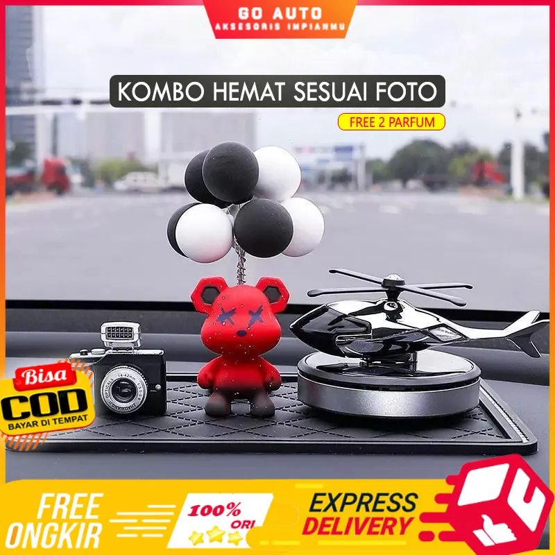 [KOMBO LENGKAP SESUAI FOTO ] Hiasan Mobil Paket Set Helikopter Beruang Balon Unik Pajangan Dashboard Mobil Keren