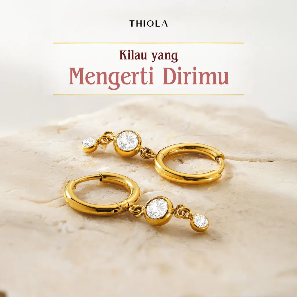 THIQLA - Anting Juntai NAFISA Korean Style - Anting Wanita Elegan - Anting Permata Stainless Steel Mirip Anting Bulat Titanium Asli Anti Karat