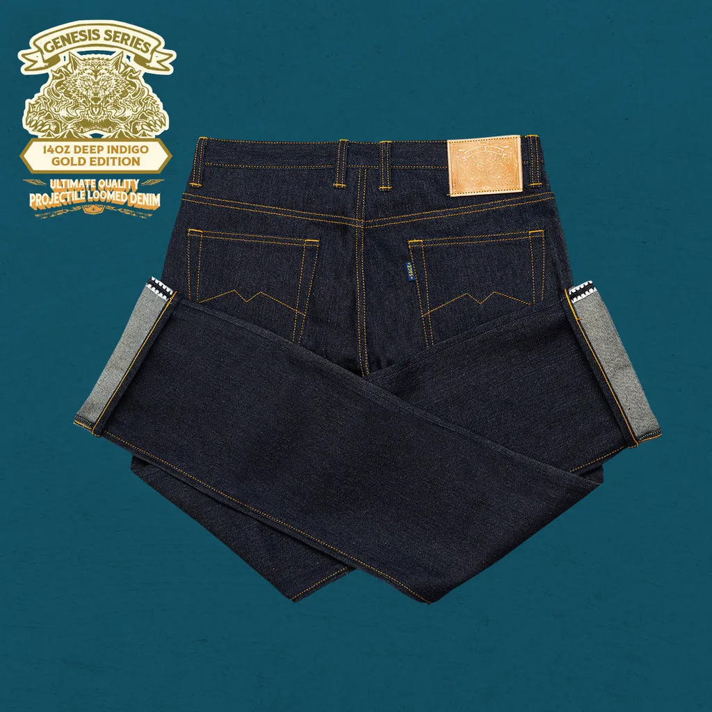 Genesis Series : Ultimate Quality Projectile Loomed Denim 14oz Deep Indigo - Gold Hardware Edition